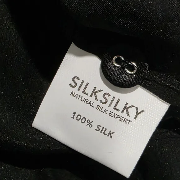 NWT Amazing Women's Black 100% Mulberry Silk  Pajama with White Piping, Size XXL - Picture 14 of 16